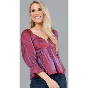NWT Iridescent V Peplum in Marsala Structured Neckline Babydoll Top | Size Small